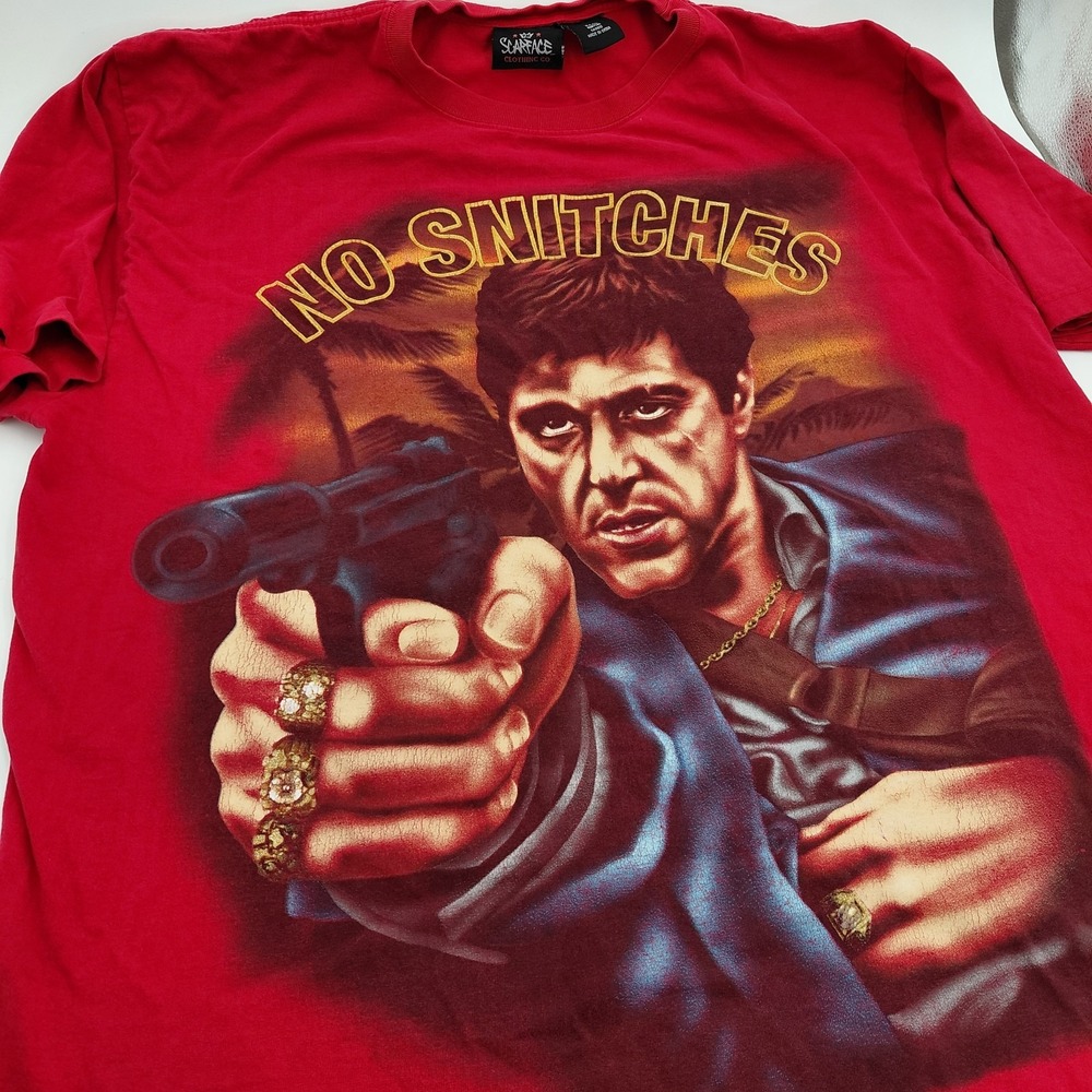 Scarface Tony Montana Big Graphic Tee Shirt 2XL XXL Red Glitter Big & Tall Pew‎
